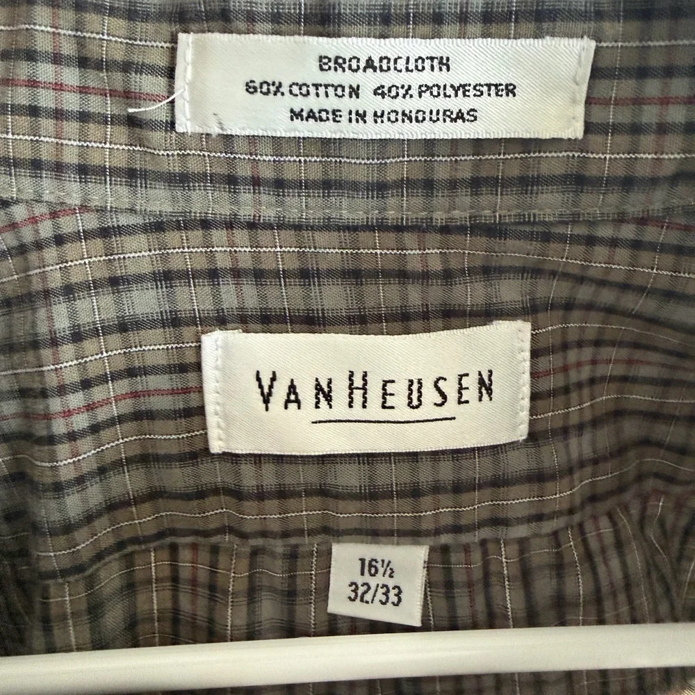 Van Heusen Men's Olive and Brown Plaid Button-Down Shirt - Picture 2 of 5